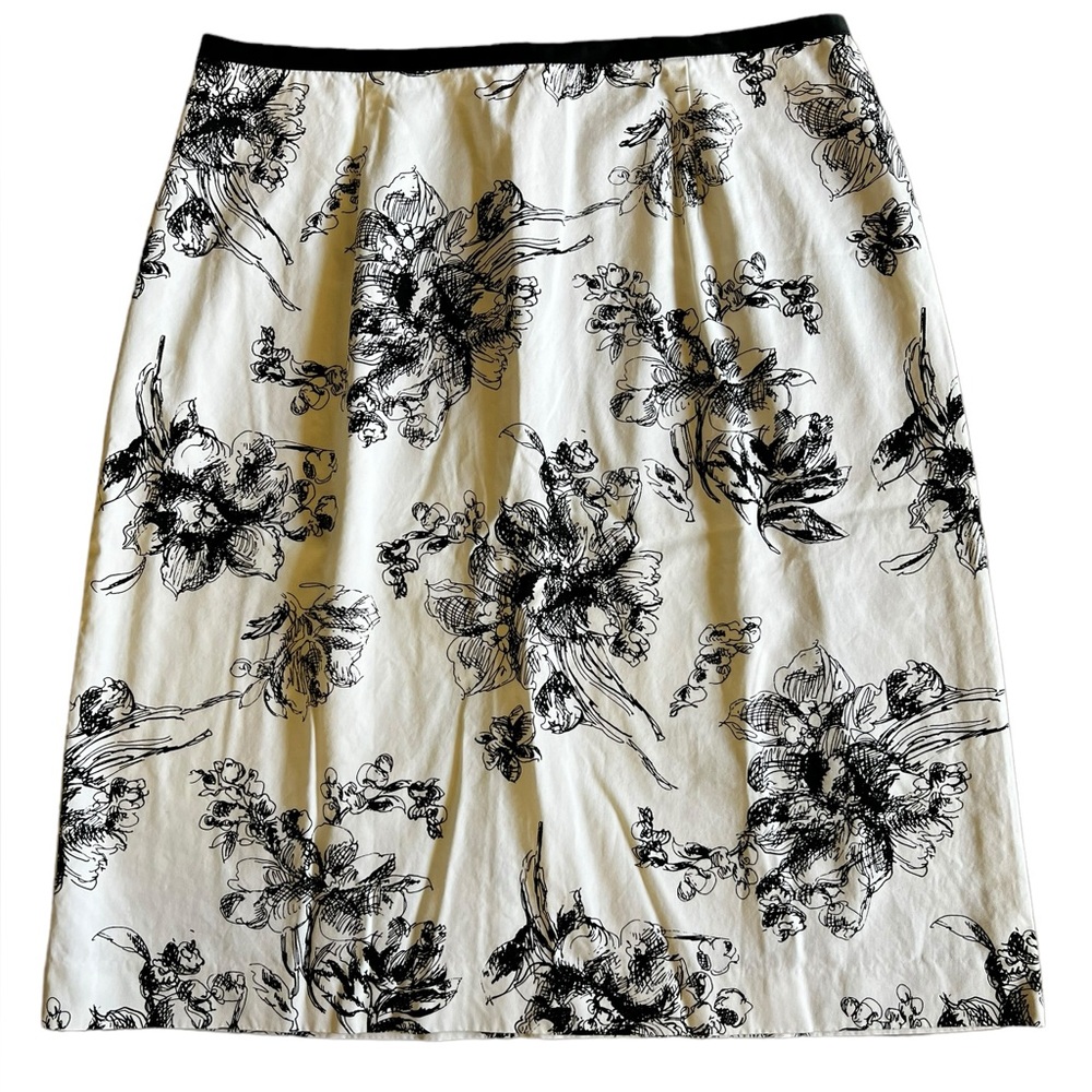 EDDIE BAUER Sketch Floral Print Monochrome A-Line Classic Knee Skirt Size 12Tall